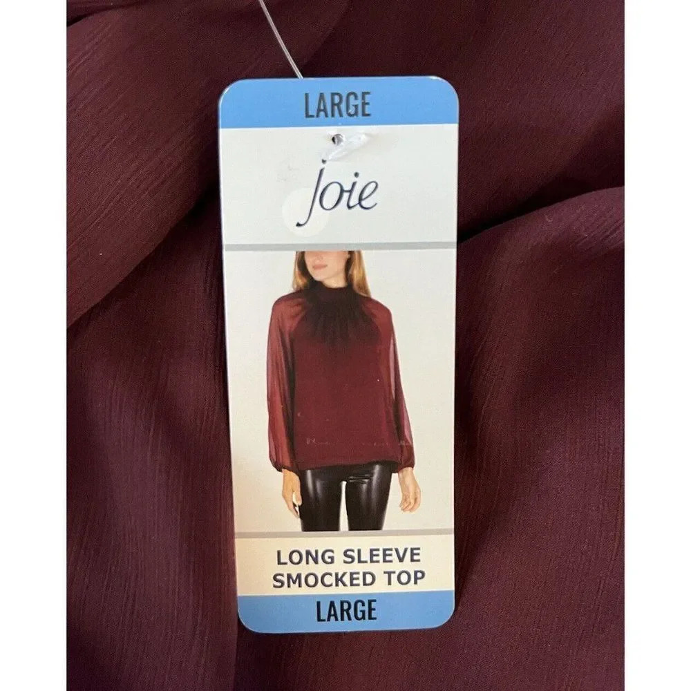 Joie Designer Womens Long Sleeved Smock Top Blouse Large Burgundy Polyester - Picture 9 of 13